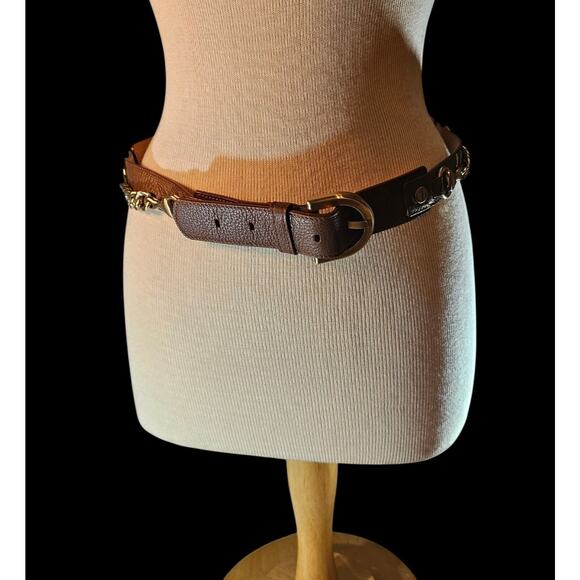 Vintage womens SZ M (36 inches) Talbot Leather Belt Western gold chain details - Picture 1 of 12
